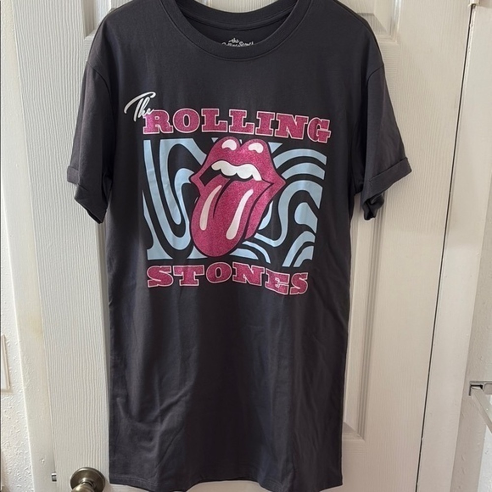 Unisex Rolling Stones Classic Tongue Logo Red Glitter T Shirt Size Large